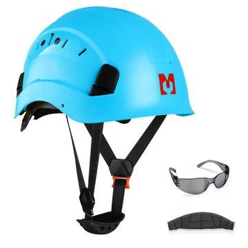 Mustbau Sicherheitshelm, EN397 Schutzhelme mit Antibeschlag-Brille, verstellbar, Blau